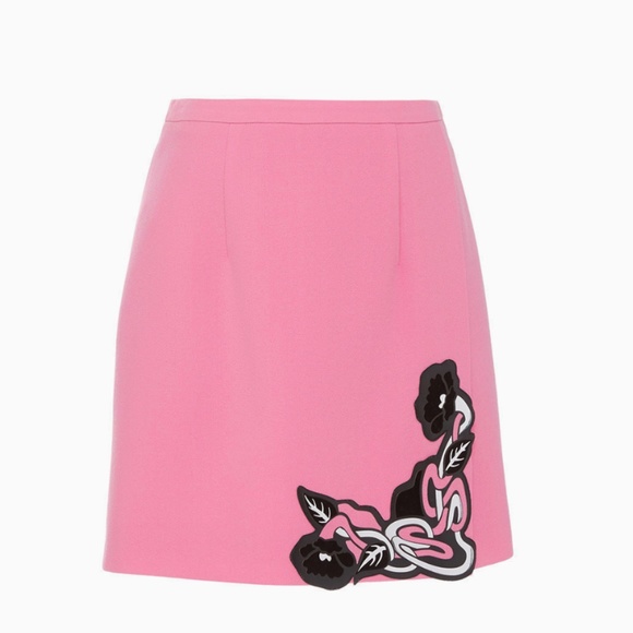 Christopher Kane Pink Mini Skirt With Art Nouveau Motif - Crepe Wool Wrap-Effect - Picture 10 of 13